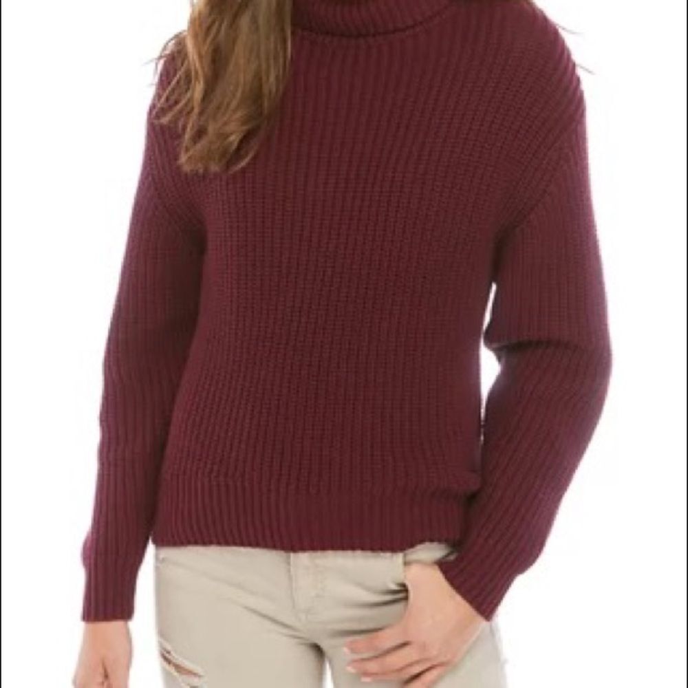 NWT French Connection Burgundy Maroon Purple Red Knit Millie Turtleneck Sweater